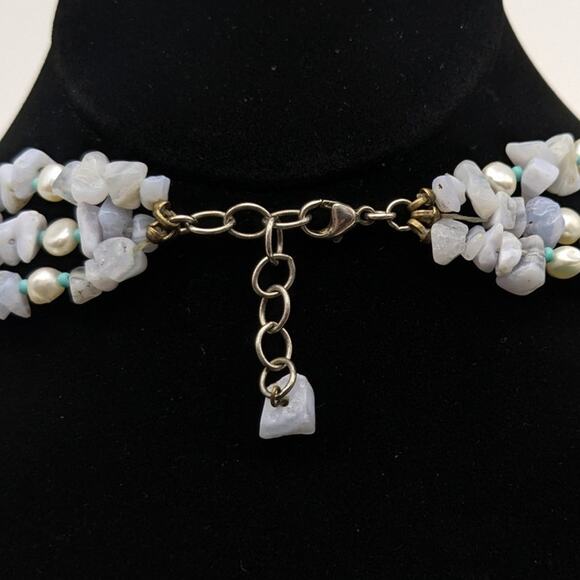 Light Blue Gemstone Freshwater Pearl Multi-Strand Necklace Sterling Silver 925 - Picture 7 of 10